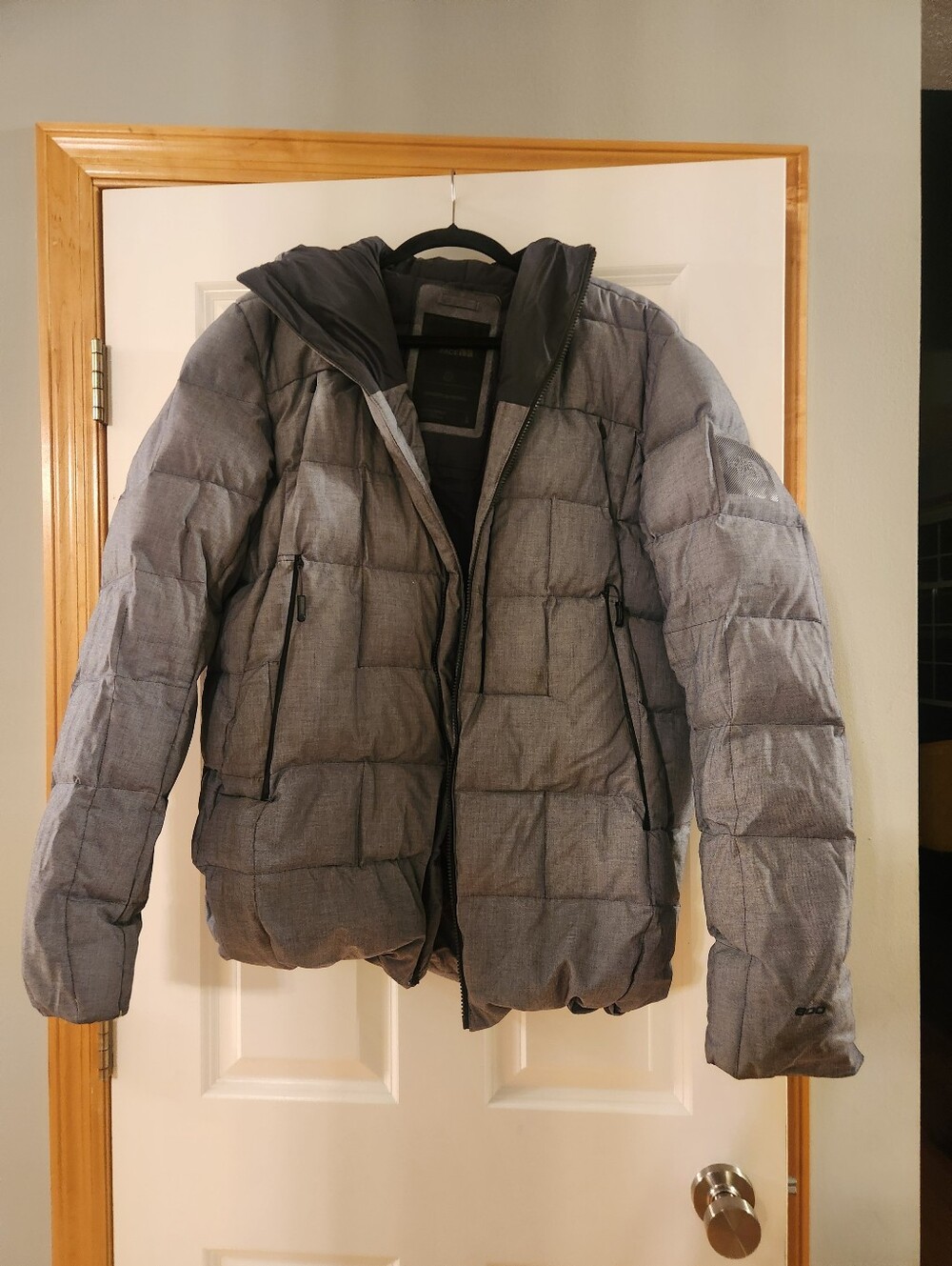 The North Face Men's Heather Gray Quilted Puffer Jacket with Hood